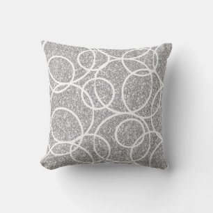 Geometric White Circles Abstract Silver Glitter  Cushion