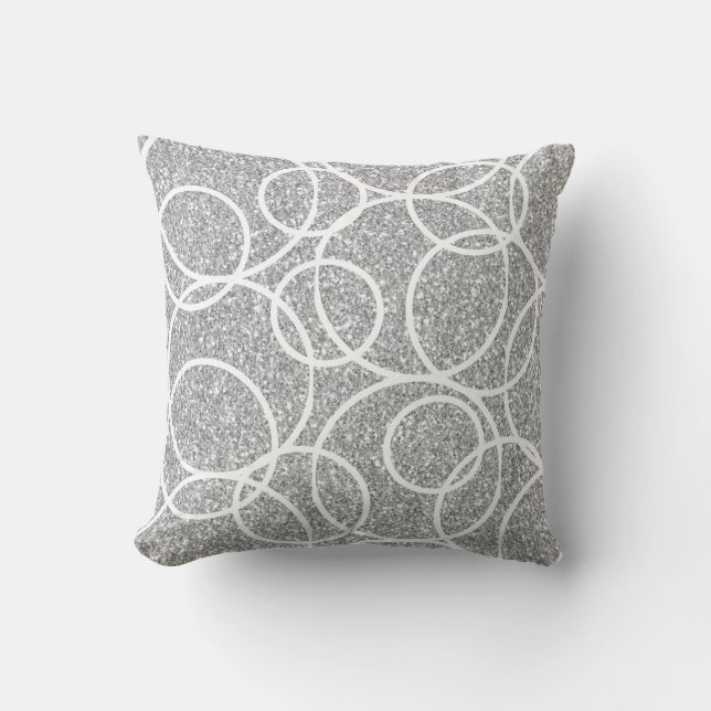 Geometric White Circles Abstract Silver Glitter  Cushion (Front)