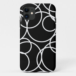 Geometric White Circles Black Modern Abstract iPhone 11 Case