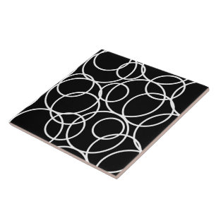 Geometric White Circles Black Modern Abstract Ceramic Tile