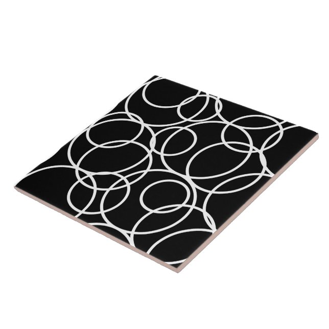 Geometric White Circles Black Modern Abstract Ceramic Tile (Side)
