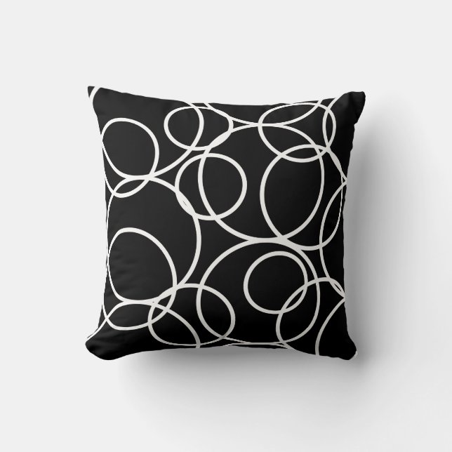 Geometric White Circles Black Modern Abstract Thro Cushion (Front)