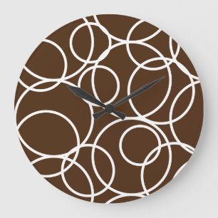 Geometric White Circles Brown Modern Abstract Large Clock