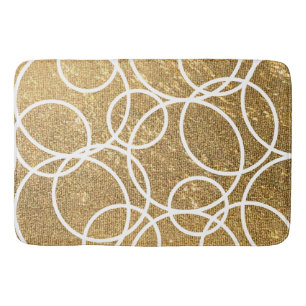 Geometric White Circles Gold Glitter Abstract Bath Mat