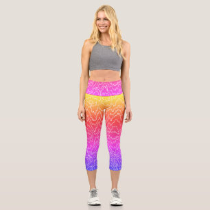 Geometric White Curvy lines on Blue Capri Leggings