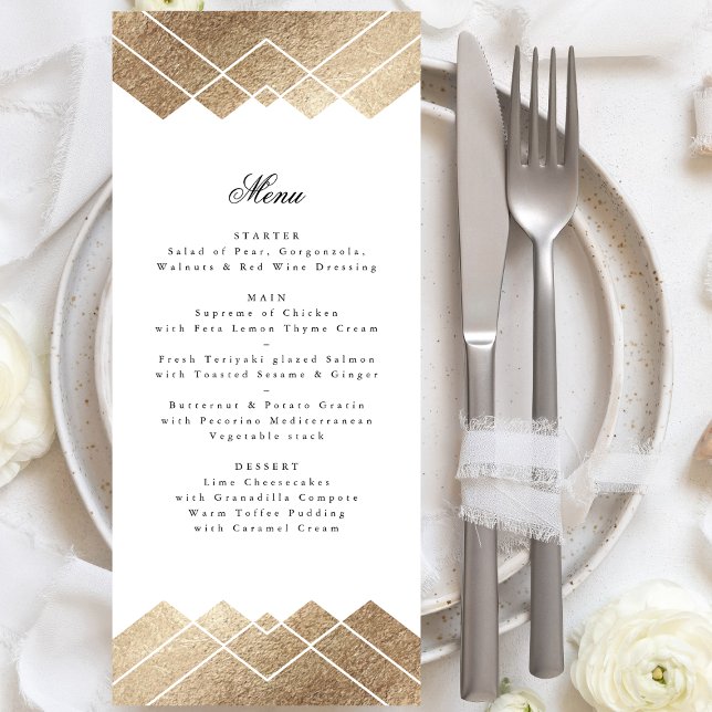 Geometric White Gold Gatsby Deco Wedding Menu (Creator Uploaded)
