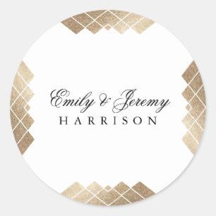 Geometric White Gold Gatsby Wedding Classic Round Sticker