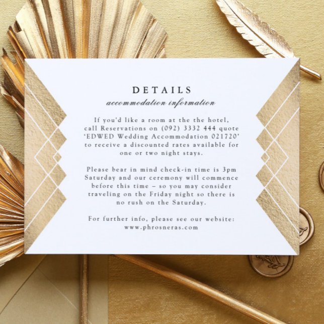 Geometric White Gold Gatsby Wedding Enclosure Card (Creator Uploaded)