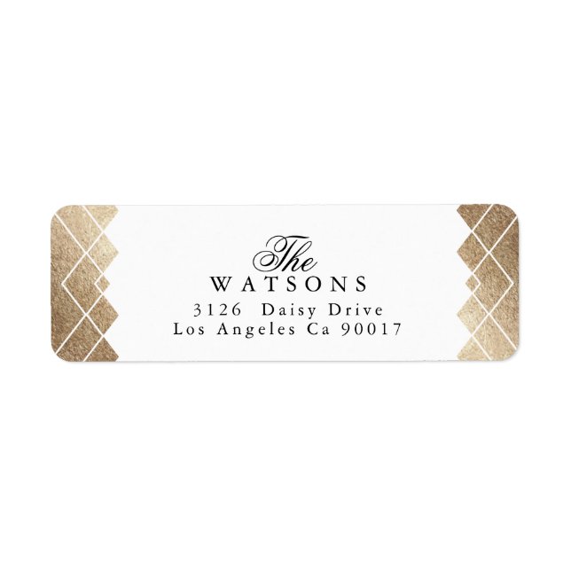 Geometric White Gold Gatsby Wedding Return Address Label (Front)
