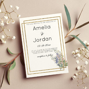 Geometric white gold lavender pink floral Wedding Invitation