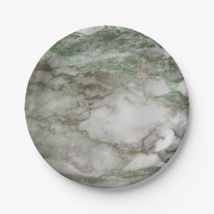 Geometric White Grey Carrara Mint Cali Gold Marble Paper Plate