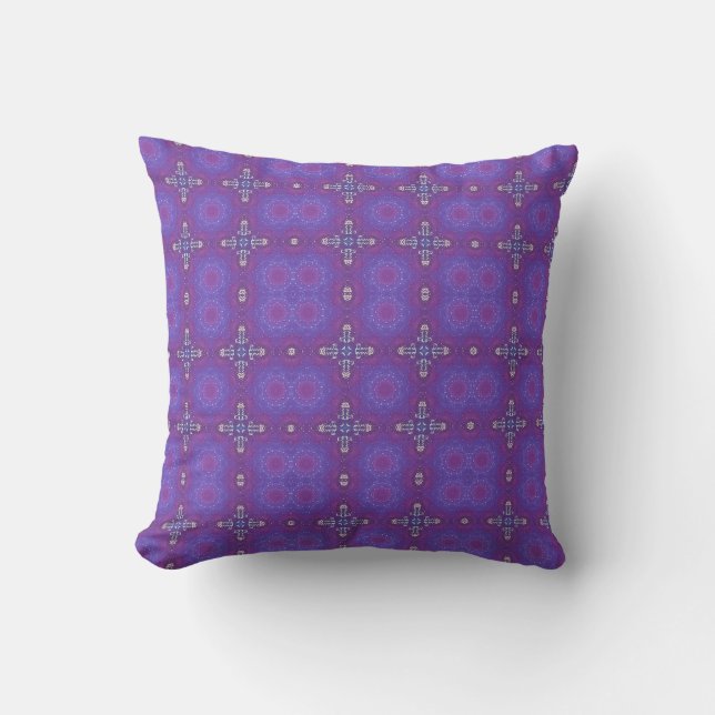 Geometric White Purple Cross Patterned Cushion (Front)