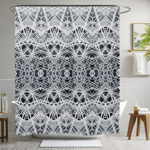 Geometric White Shower Curtain