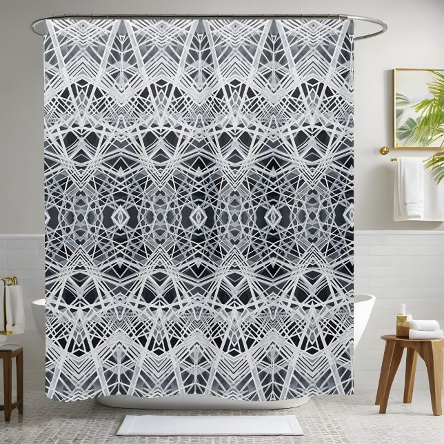 Geometric White Shower Curtain (Creator Uploaded)