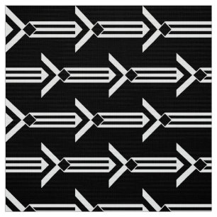 Geometric White Stripes and Chevrons on Black Fabric