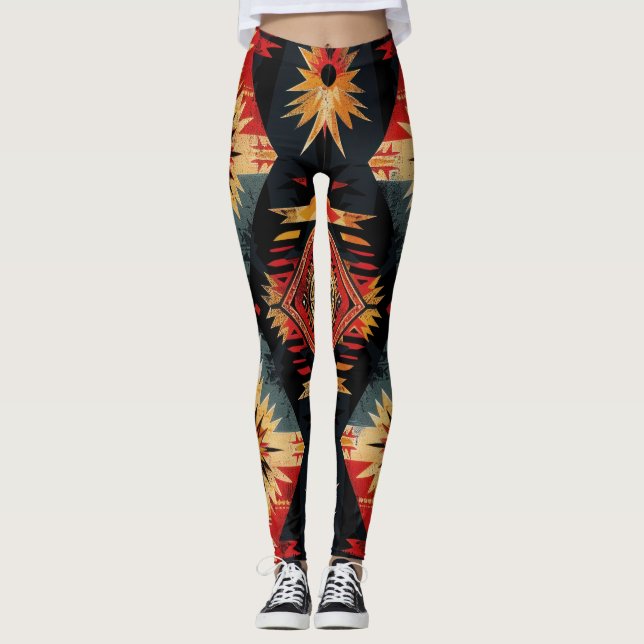 Geometric  with Native American Inspired Design  Leggings (Front)