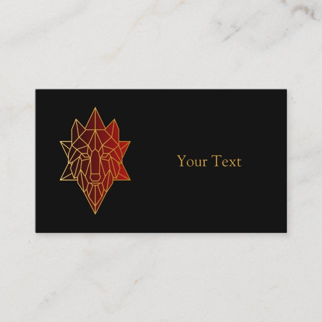 Geometric wolf gold line with gradient red business card (Front)