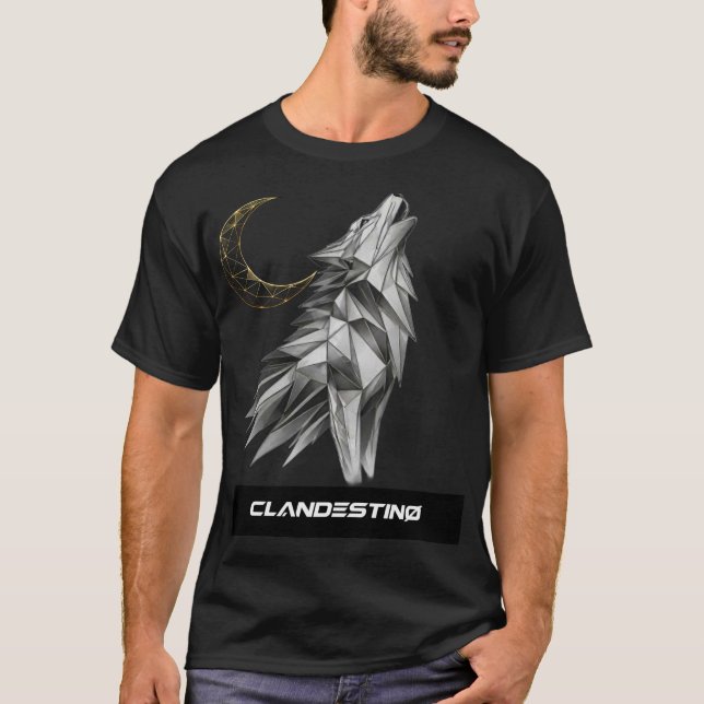 Geometric Wolf Howling Moon  T-Shirt (Front)