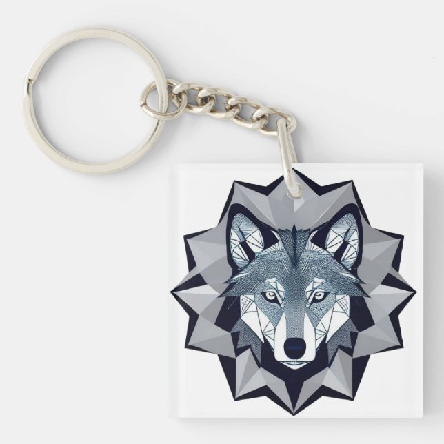 Geometric Wolf Illustration Key Ring (Front)