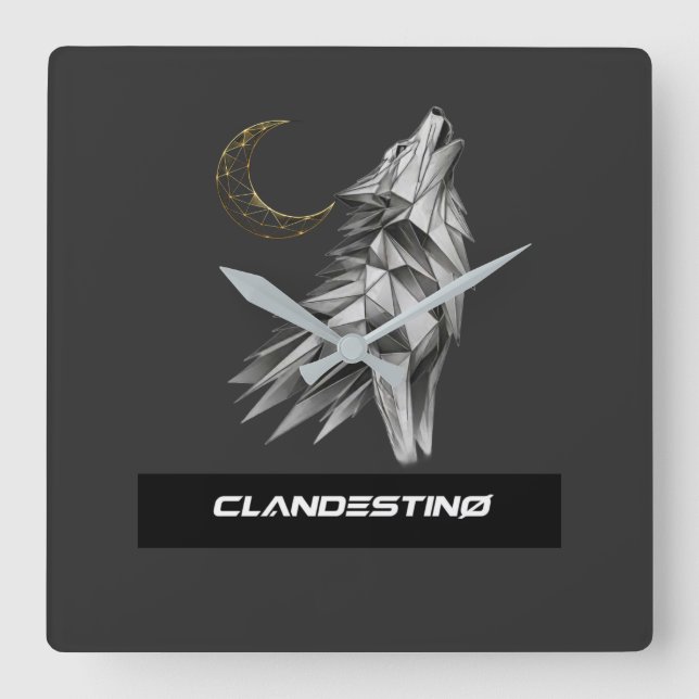 Geometric Wolf Moon Wall Clock (Front)