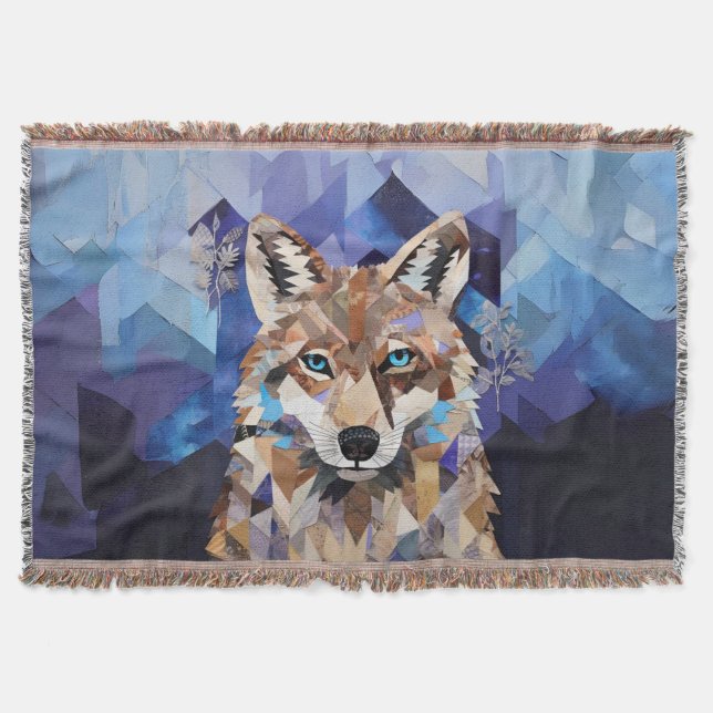 Geometric Wolf Mountain Throw Blanket (Front)