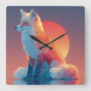 Geometric Wolf Silhouette  Modern Polygon Wildlife Square Wall Clock