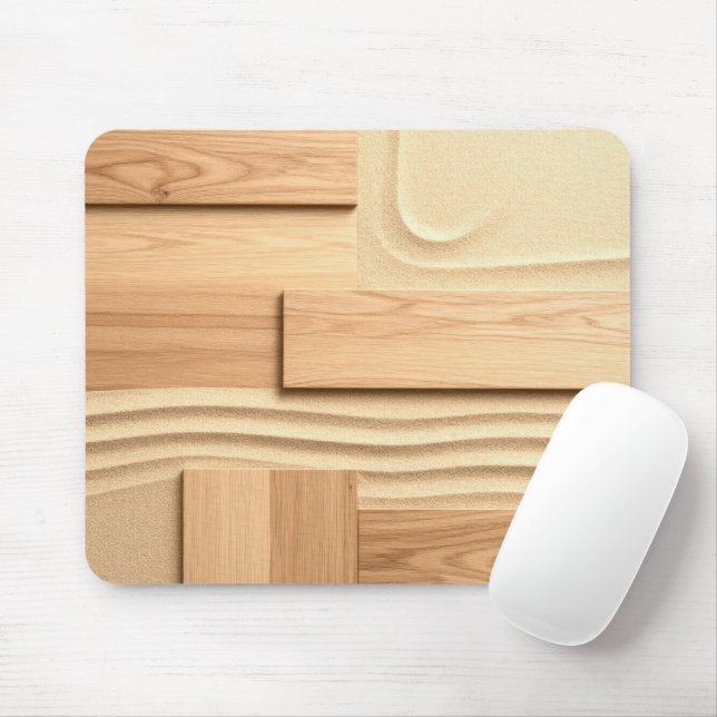 Geometric Wood On Sand Design Mouse Pad (With Mouse)