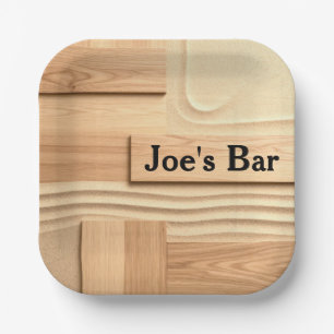 Geometric Wood On Sand Design Paper Plate