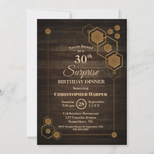 Geometric Wood Surprise 30th Birthday Dinner Party Invitation