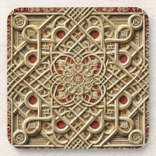 Geometric Wooden Panel With Complex Decoration Coaster