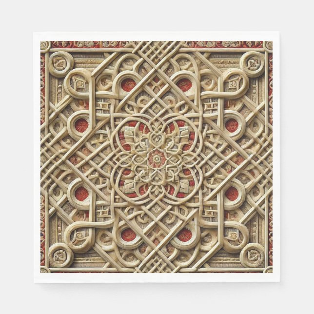 Geometric Wooden Panel With Complex Decoration Napkin (Front)