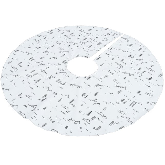 Geometric Woodland Lines Landscape Pattern Brushed Polyester Tree Skirt (Angled)