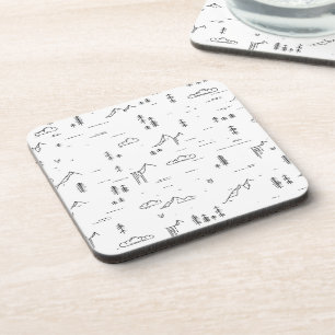 Geometric Woodland Lines Landscape Pattern Coaster