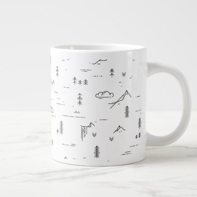 Geometric Woodland Lines Landscape Pattern Large Coffee Mug (Right)