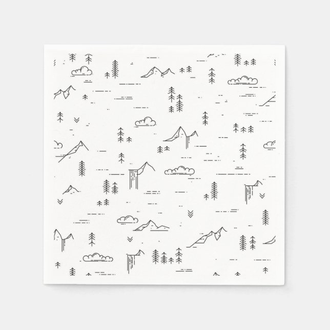 Geometric Woodland Lines Landscape Pattern Napkin (Front)