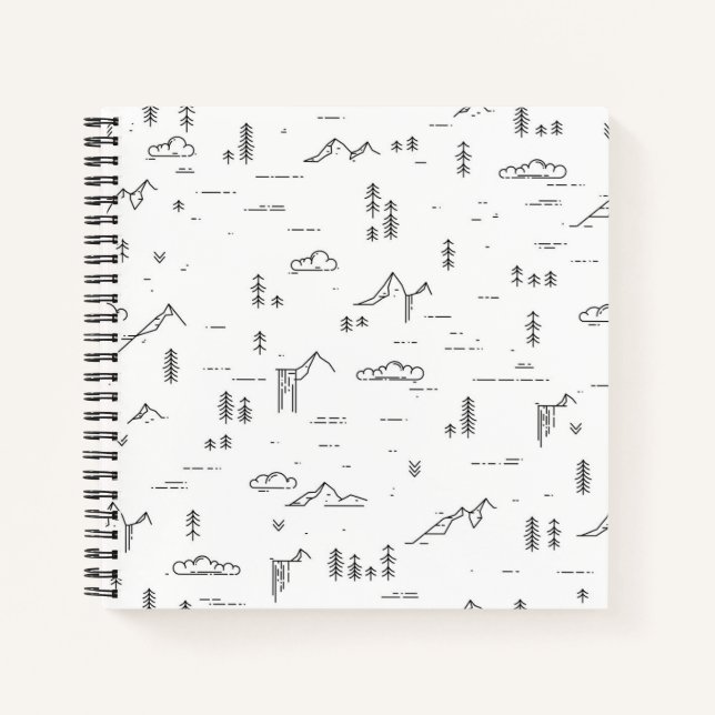 Geometric Woodland Lines Landscape Pattern Notebook (Front)