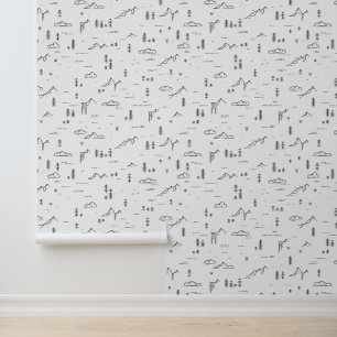 Geometric Woodland Lines Landscape Pattern Wallpaper