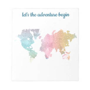 Geometric World Map Notepad – “Let’s the Adventure