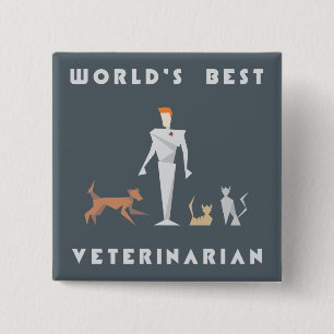 Geometric World's Best Veterinarian 15 Cm Square Badge