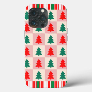 Geometric Xmas Tree Pattern Minimal Red Green iPhone 13 Pro Case