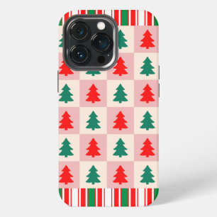 Geometric Xmas Tree Pattern Minimal Red Green iPhone 13 Pro Case