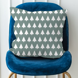 Geometric Xmas Tree Pattern Minimal Sage Green Cushion