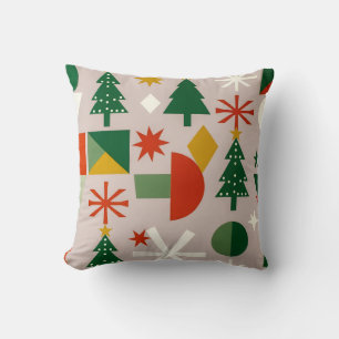 Geometric Xmas Trees Snowflakes Throw Pillow