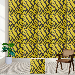 Geometric Yellow and Black Abstract Pattern  Ceramic Tile