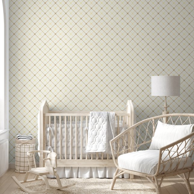 Geometric Yellow and Umber Brown Lattice with Dots Wallpaper (Kids)