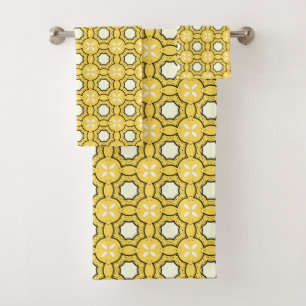 geometric yellow & black pattern  bath towel set