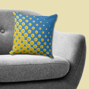 Geometric Yellow Blue Halftone Dots Cushion