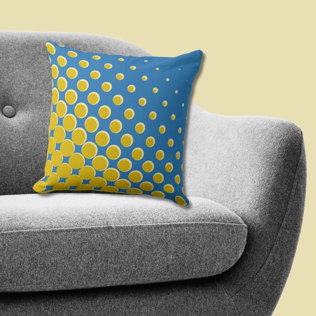 Geometric Yellow Blue Halftone Dots Cushion (Geometric Yellow Blue Halftone Dots Throw Pillow)