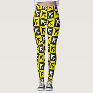 Geometric Yellow Flying Jets Aeroplane Leggings
