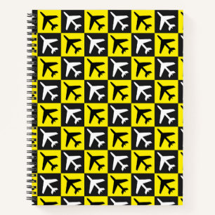 Geometric Yellow Flying Jets Aeroplane Notebook